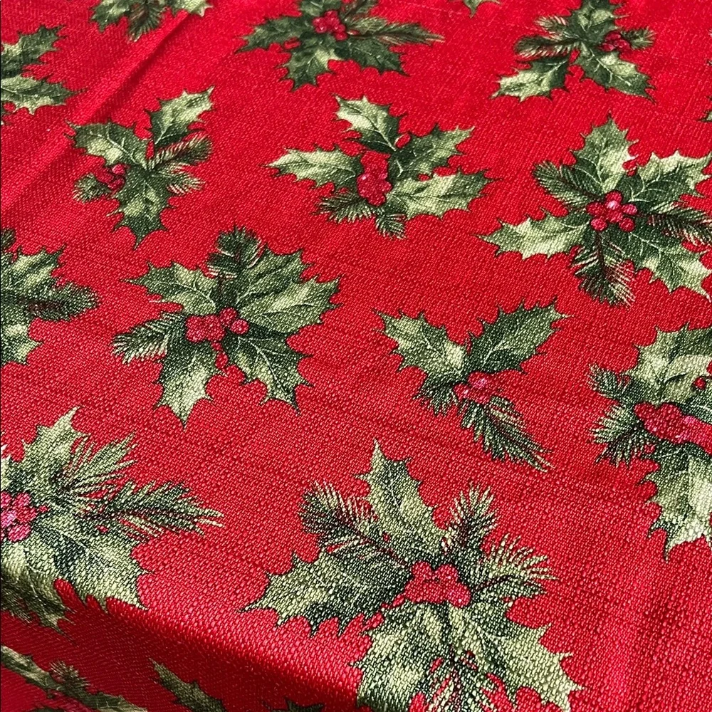 Two Vintage Red Holly Print Tablecloths x2